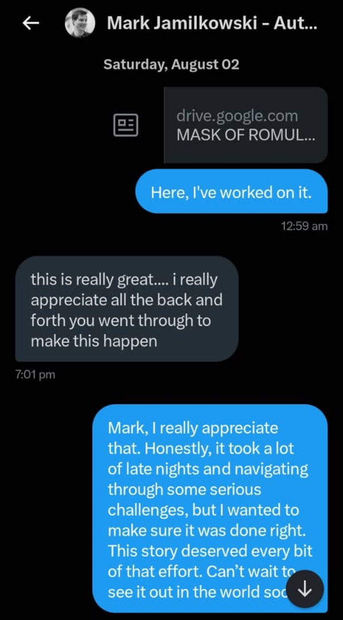 Client feedback screenshot from author Mark Jamilkowski